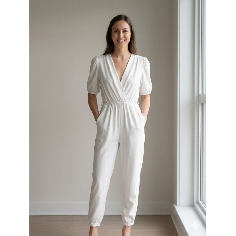 New Collection | Made in Italy White Surplice Jumpsuit Romper Size S/M
